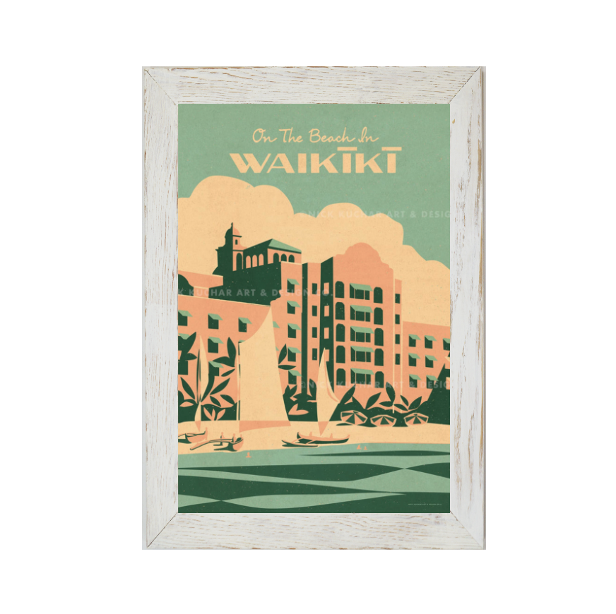 On The Beach In Waikiki -フレーム付き