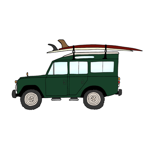 1970 Land Rover Defender & 9'6 Almond "Surf Thump"